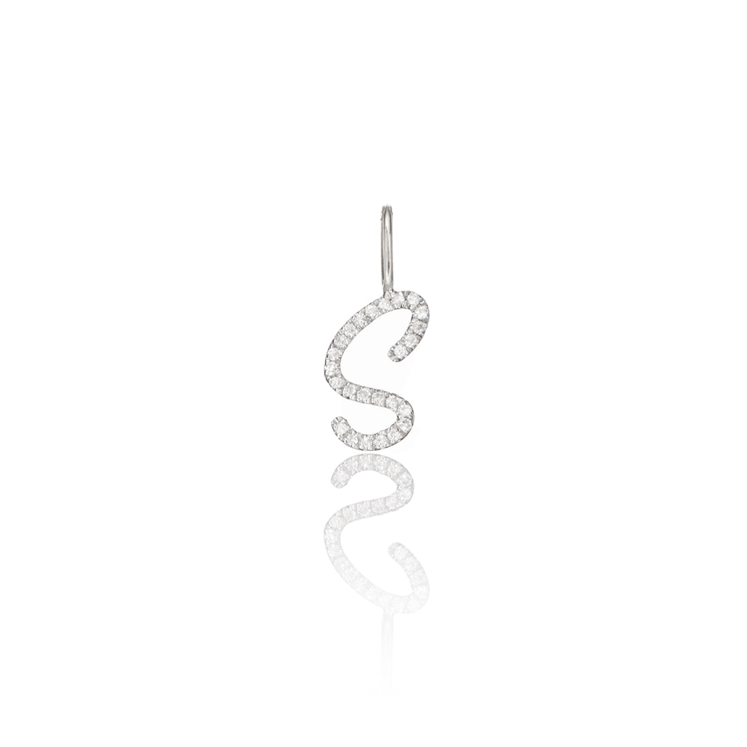 Silver Individual Diamond Style Curve Initial Charm