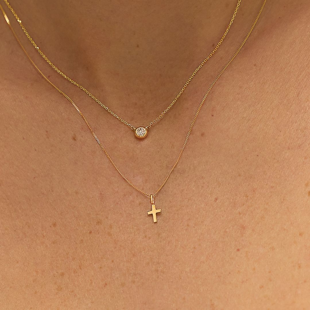 Solid Gold Tiny Cross Necklace