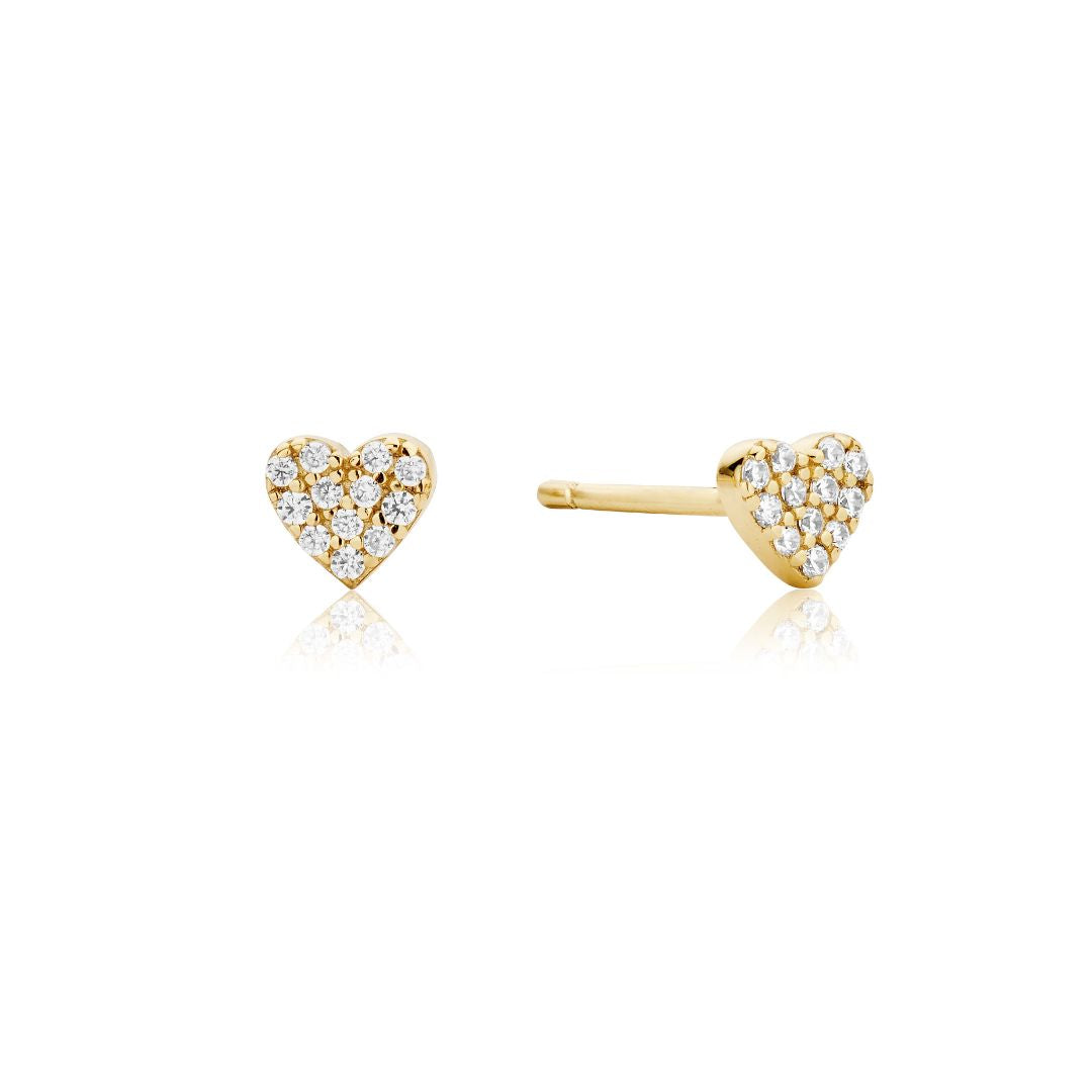 Gold Diamond Style Cluster Heart Stud Earrings