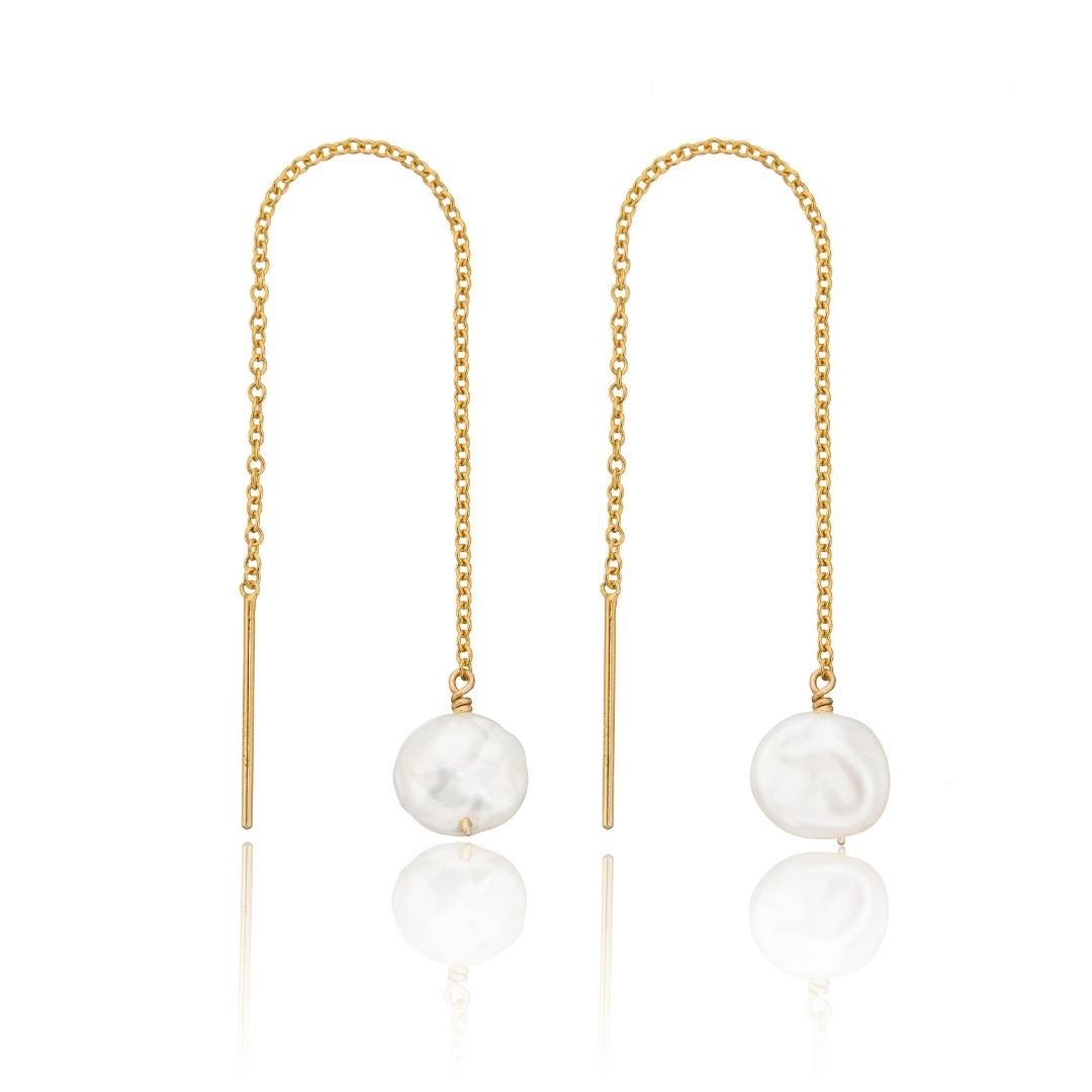 Gold Baroque Pearl Ear Threaders