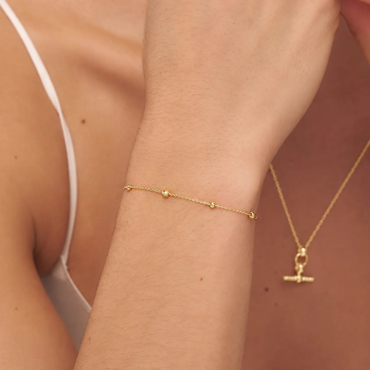 Gold Beaded Chain Bracelet