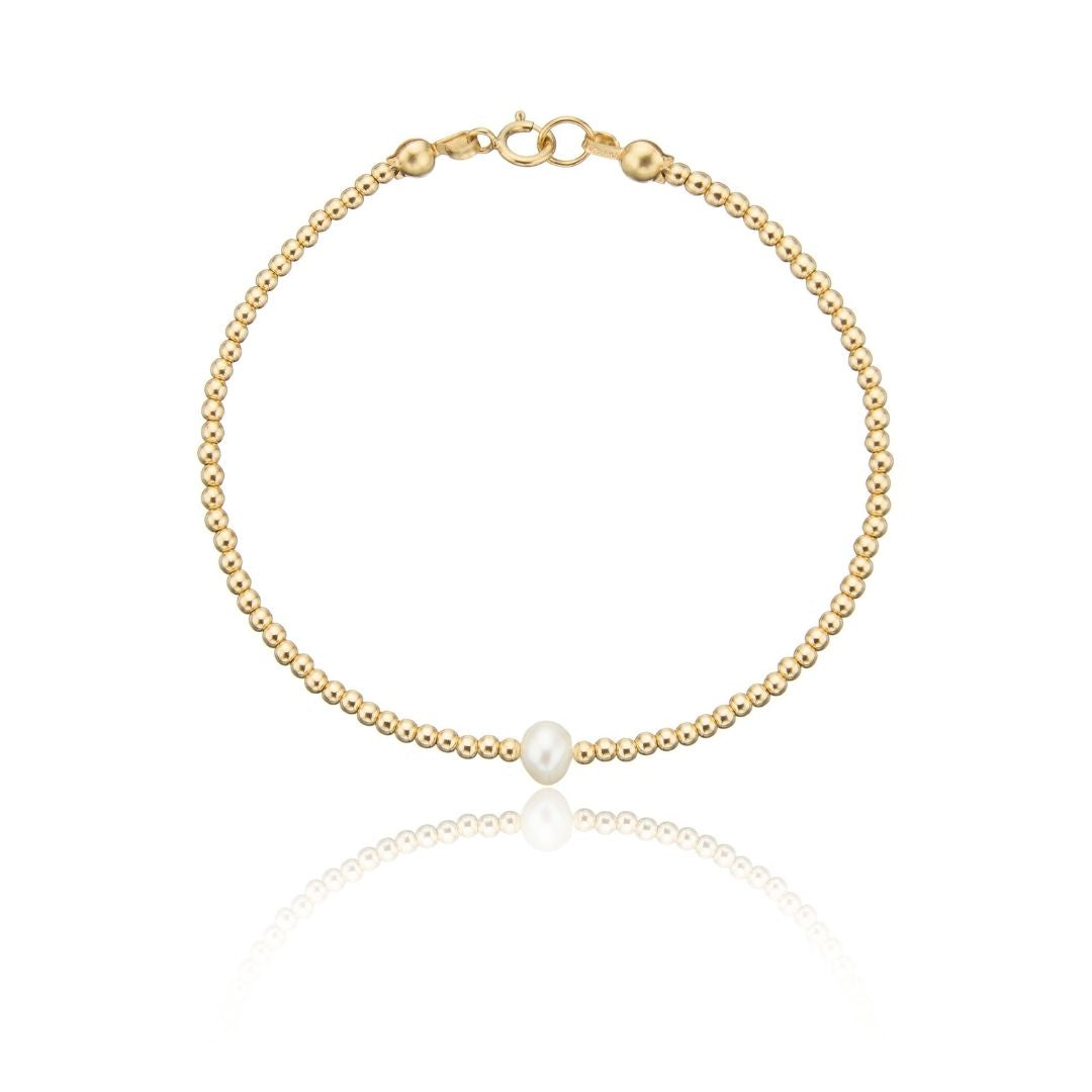 Gold Beaded Single Pearl Bracelet