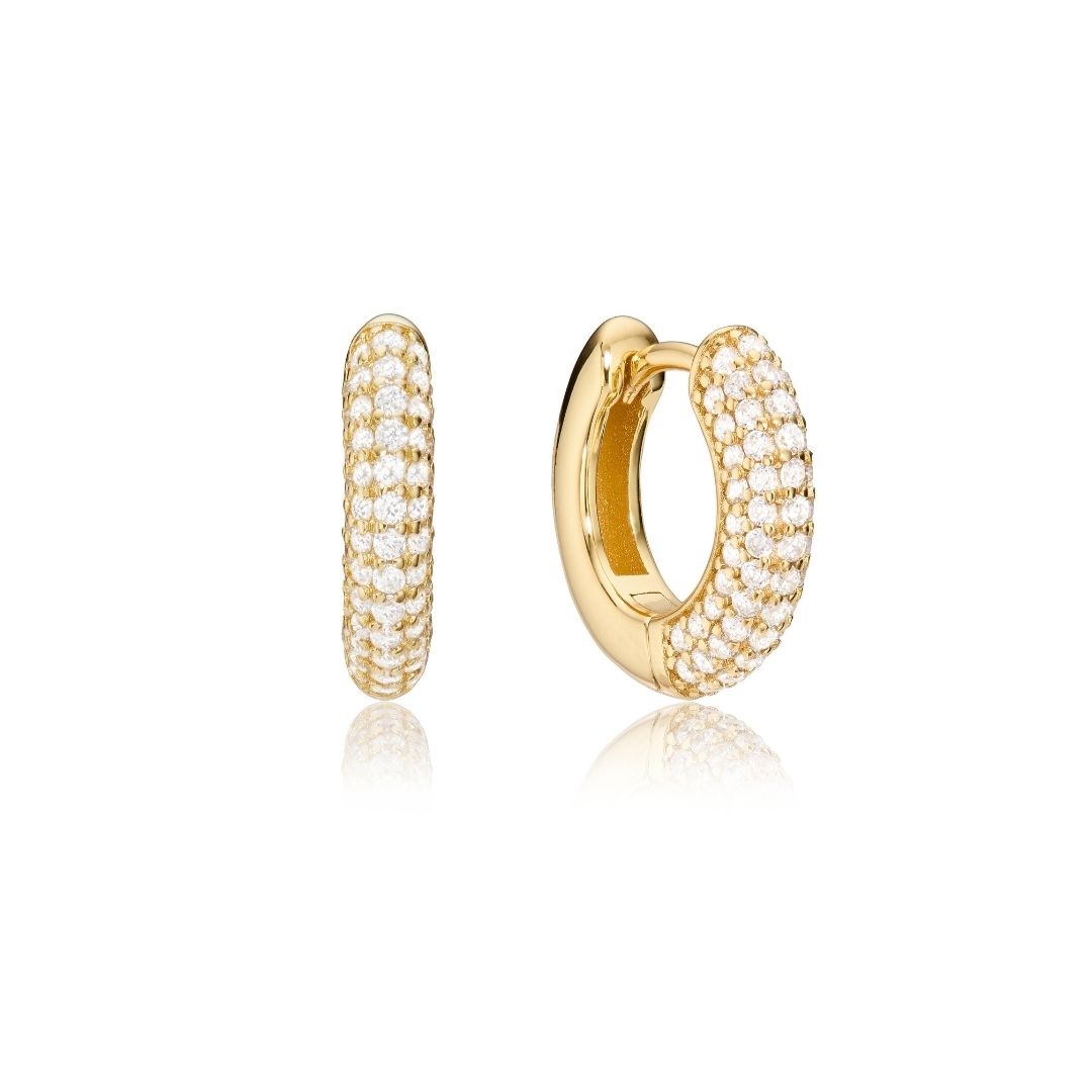 Gold Diamond Style Chunky Cluster Hoop Earrings