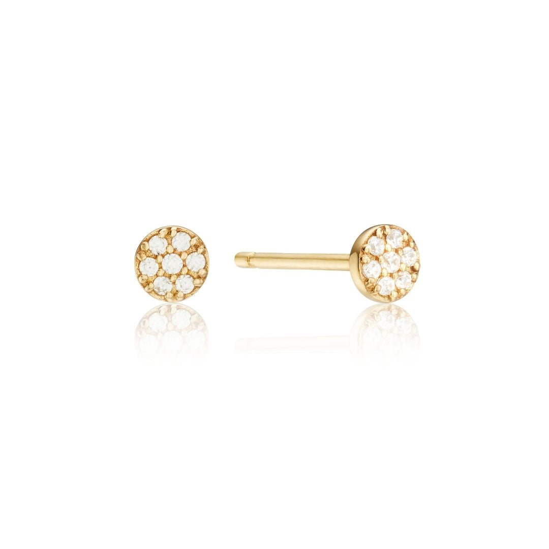 Gold Diamond Style Cluster Circle Stud Earrings