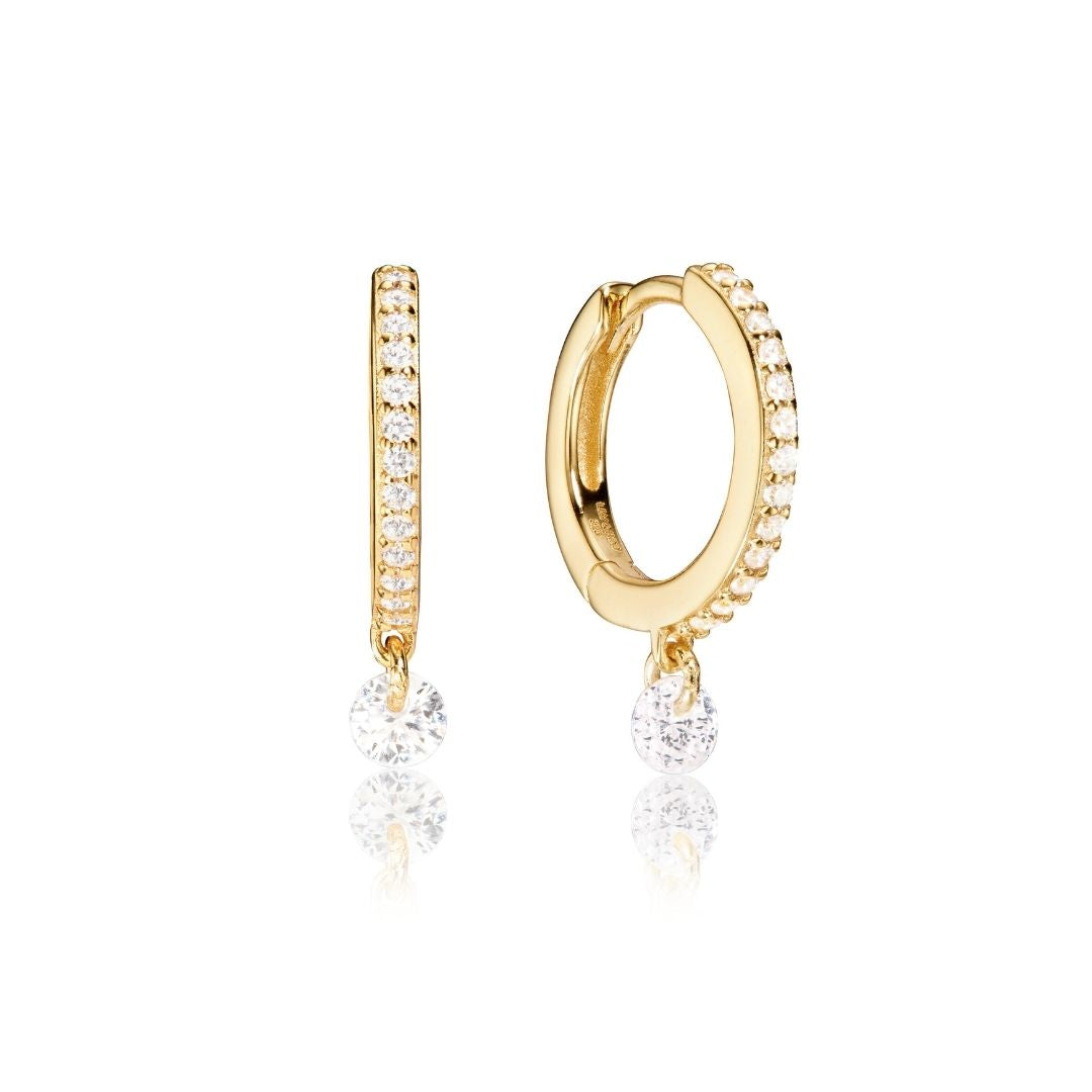 Gold Diamond Style Drop Hoop Earrings