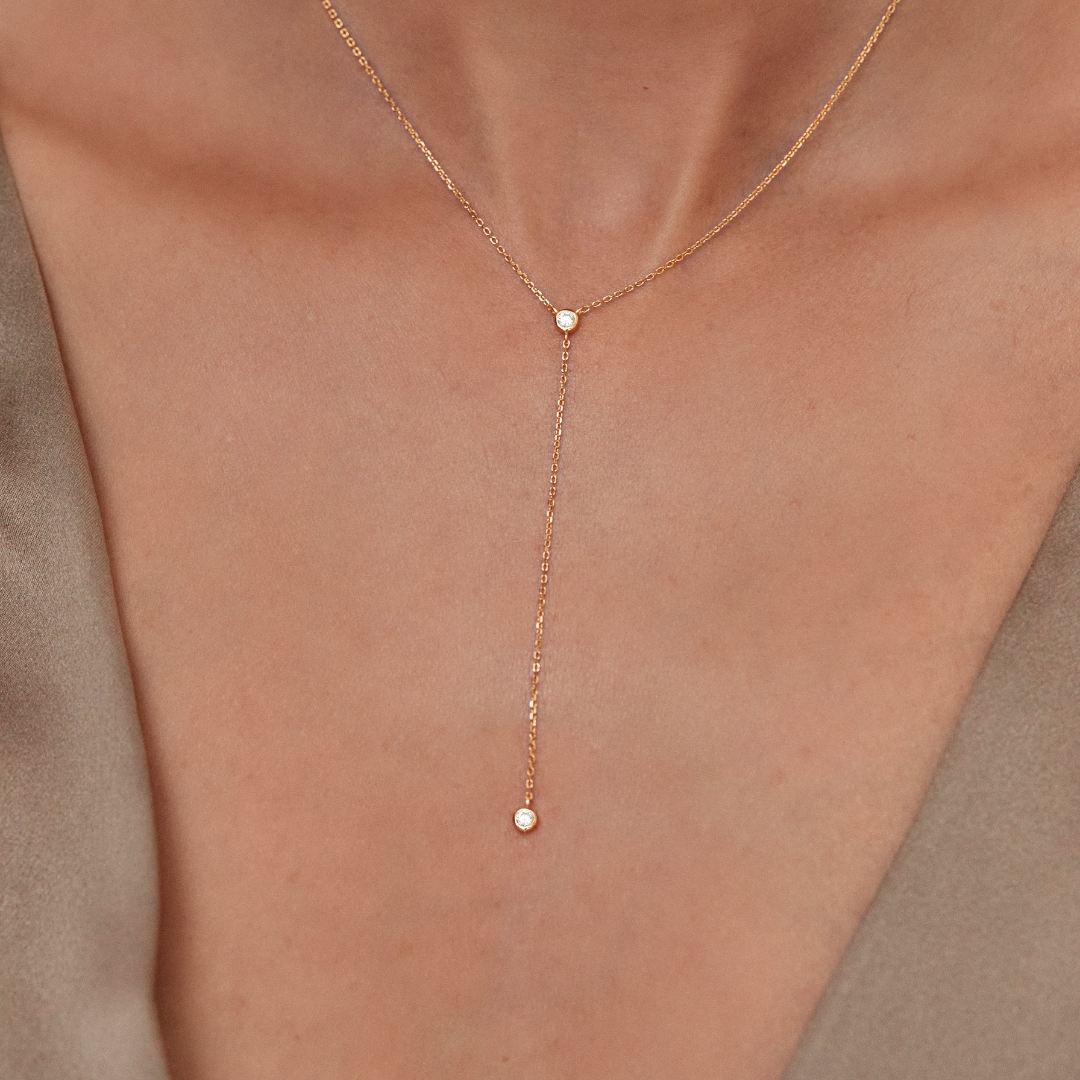 Gold Diamond Style Lariat Necklace