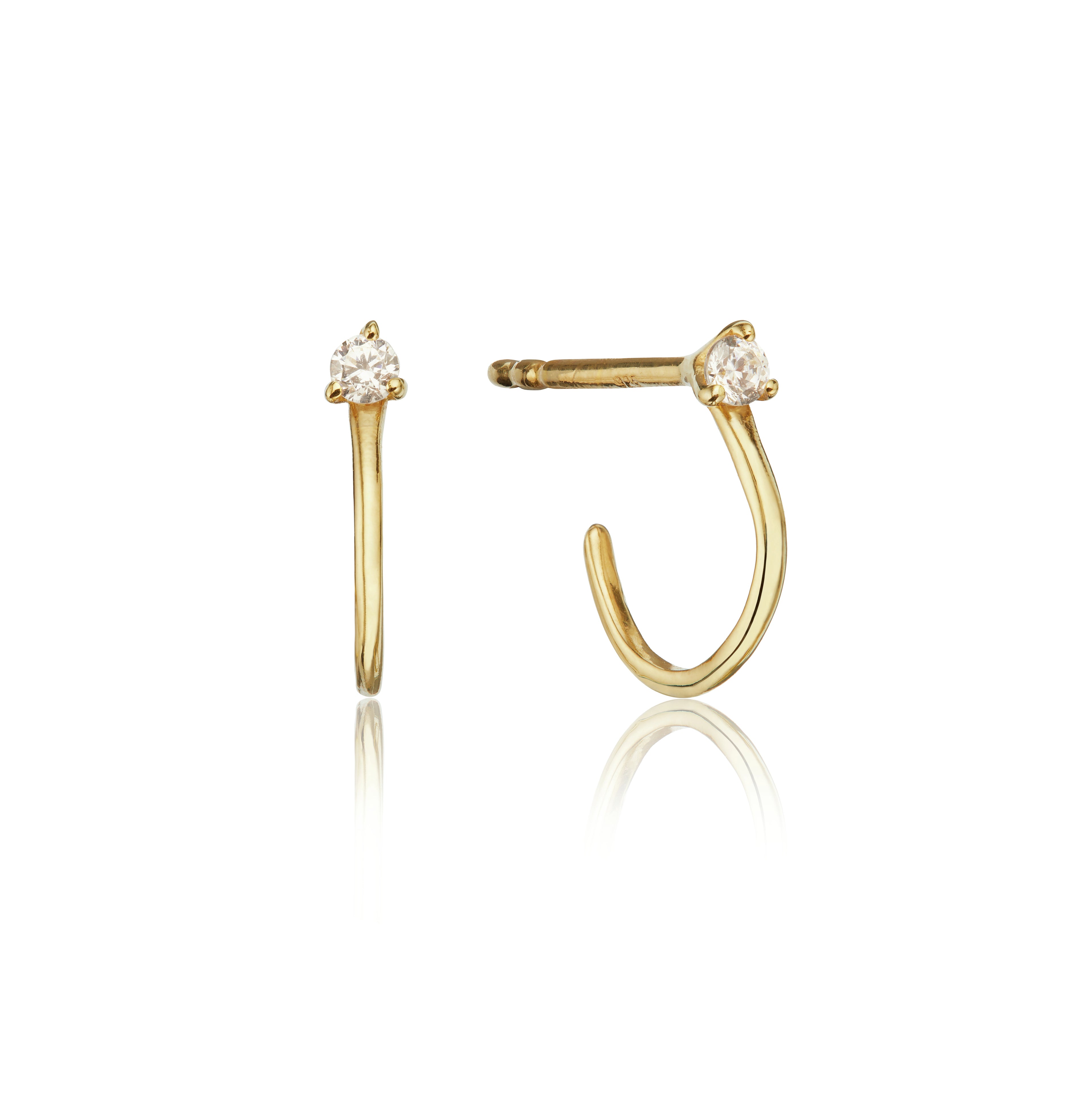 Solid Gold Genuine Diamond Lobe Hoop Stud Earrings