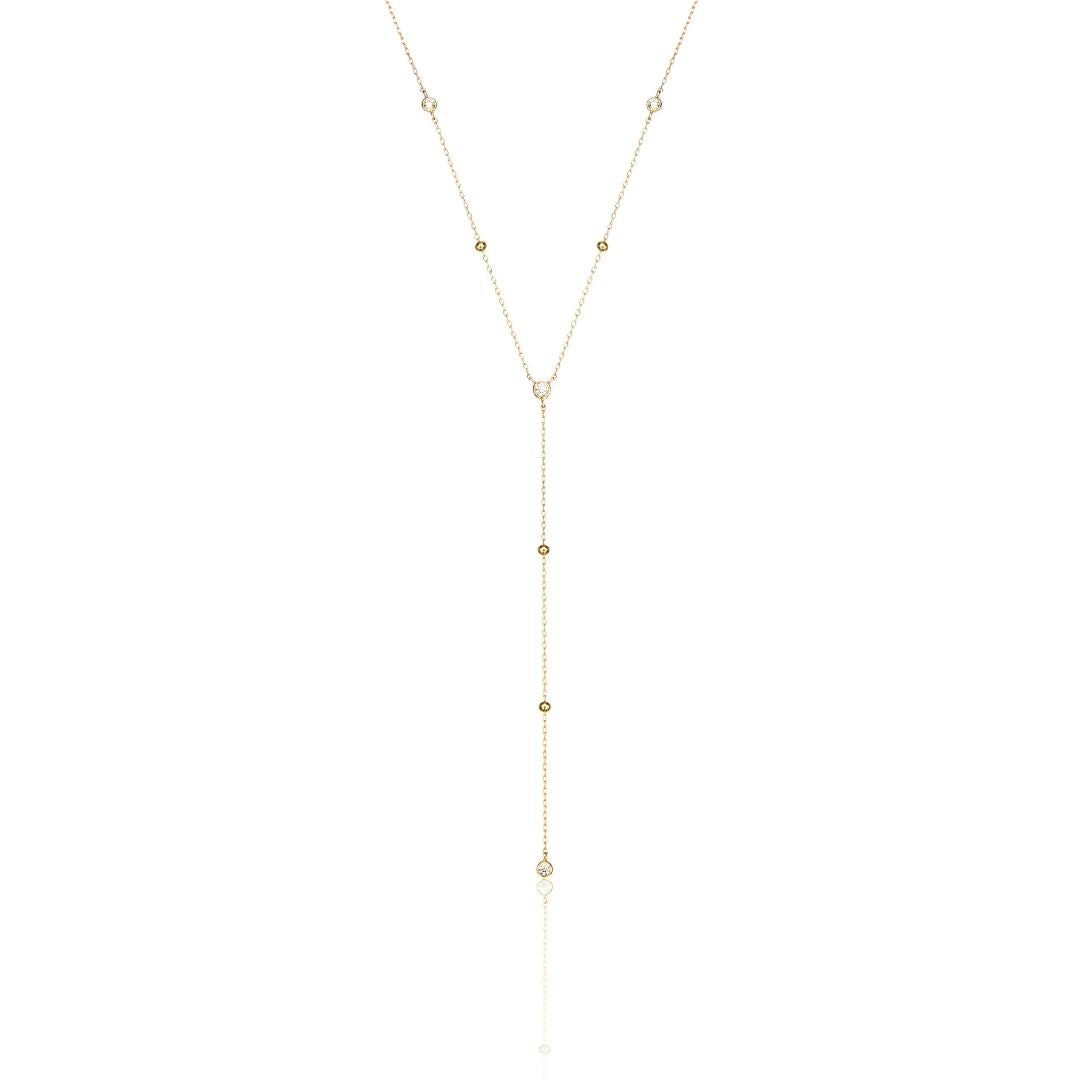 Gold Diamond Style Satellite Lariat Necklace