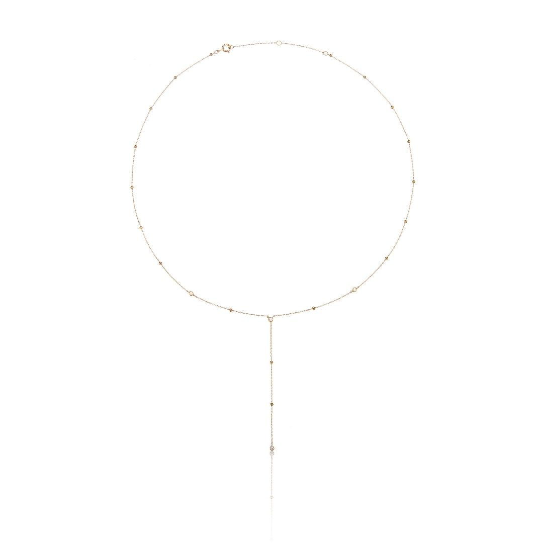 Gold Diamond Style Satellite Lariat Necklace