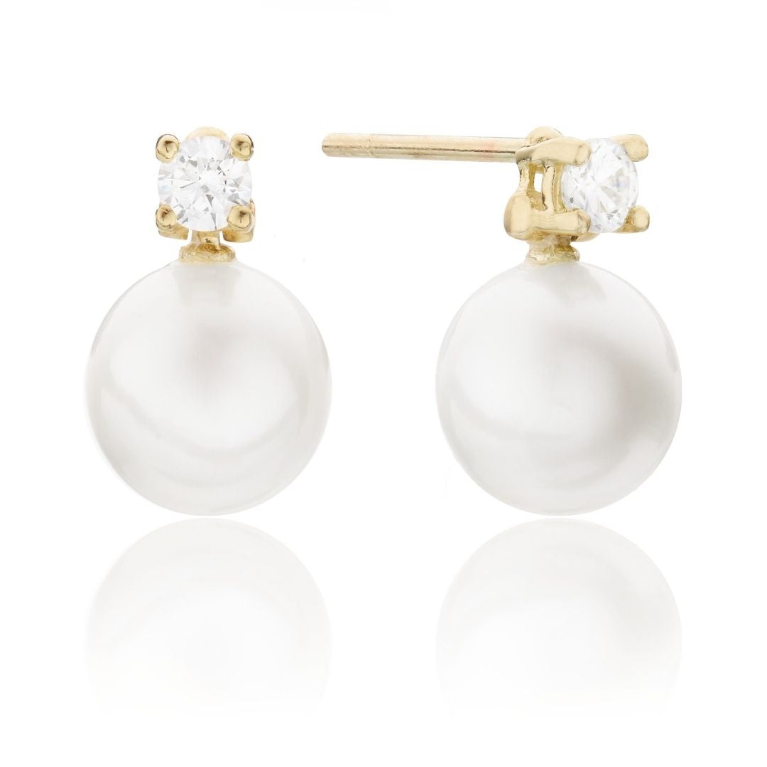 Gold Diamond Style and Pearl Stud Earrings