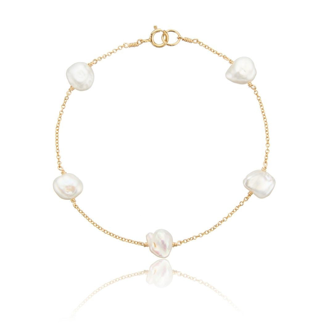 Gold Five Baroque Pearl Bracelet