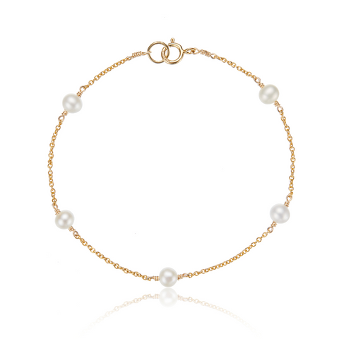 Gold Five Pearl Bracelet