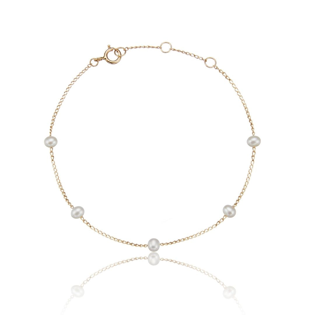 Gold Five Small Pearl Bracelet