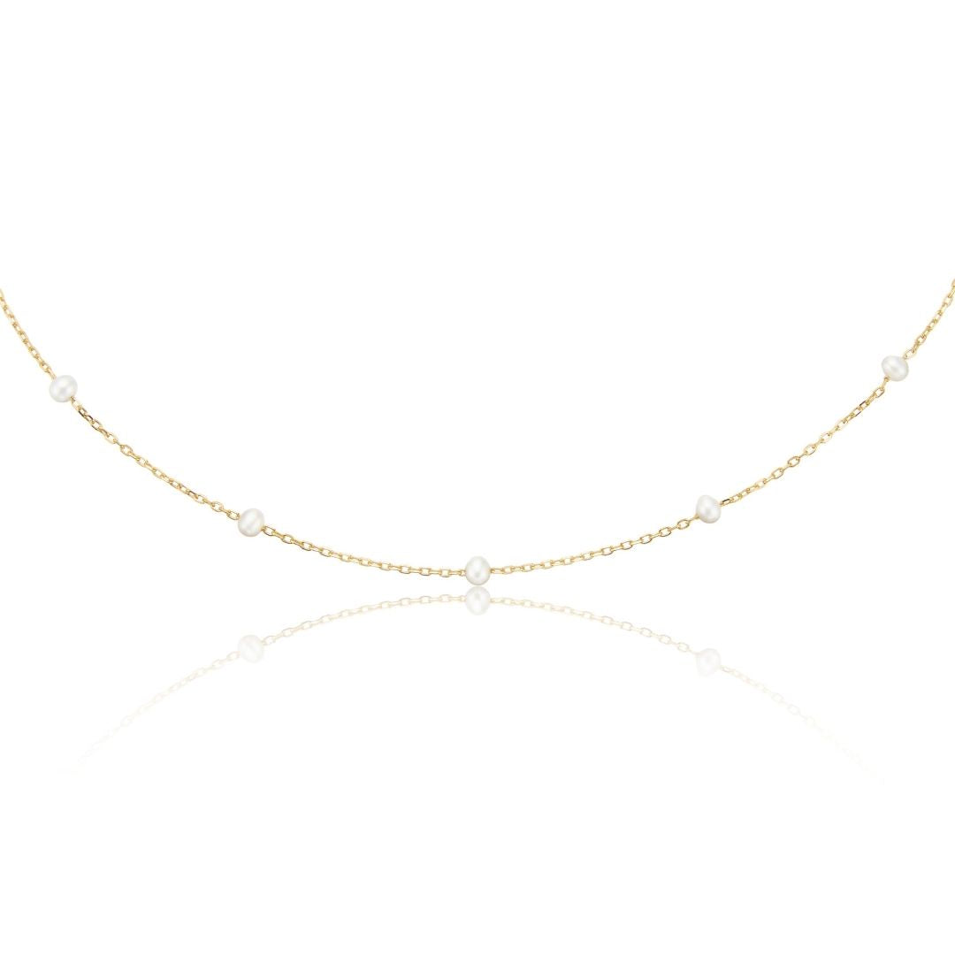 Gold Five Small Pearl Necklace