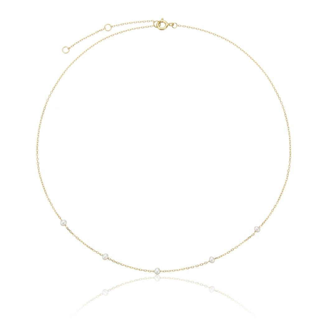 Gold Five Small Pearl Necklace