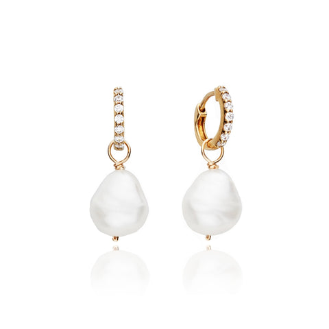 Gold Huggie Pearl Drop Earrings