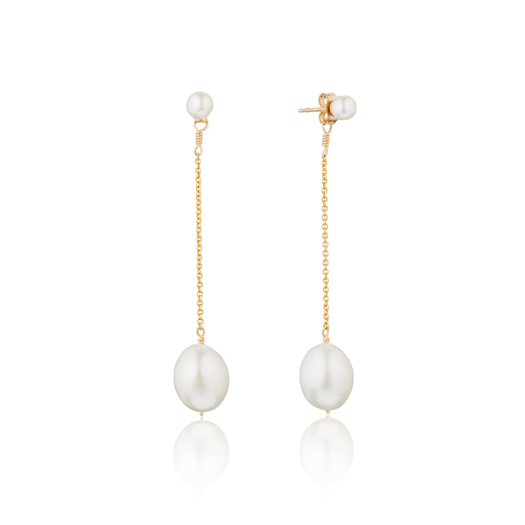 Gold Large and Small Pearl Drop Stud Earrings