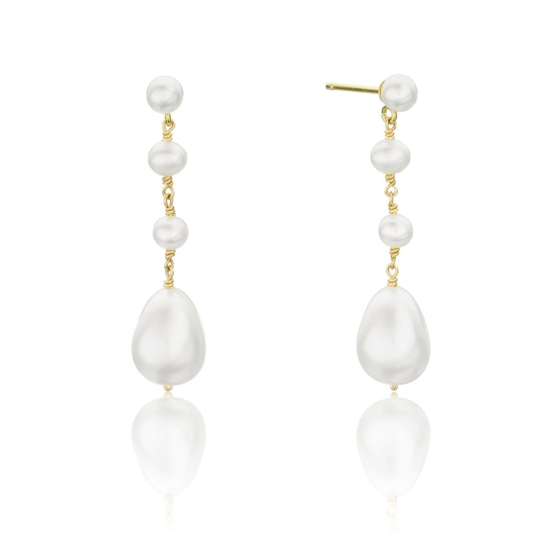 Gold Multi Pearl Drop Earrings