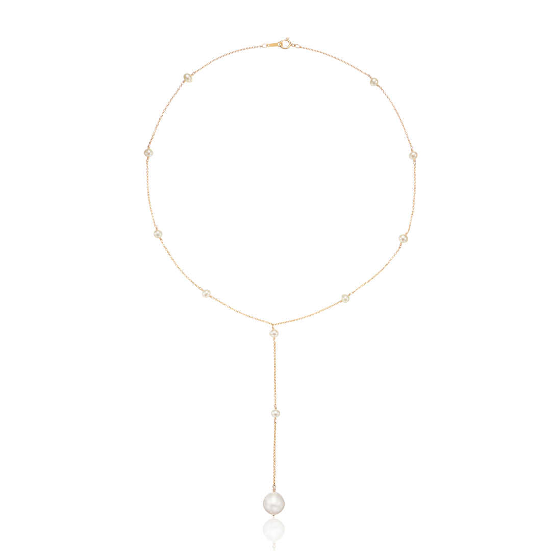 Gold Multi Pearl Lariat Necklace