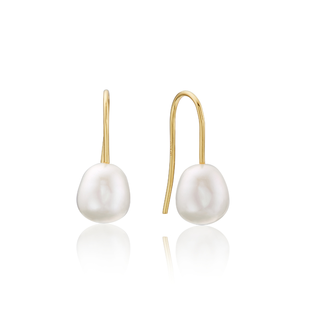 Gold Pearl Drop Hook Earrings