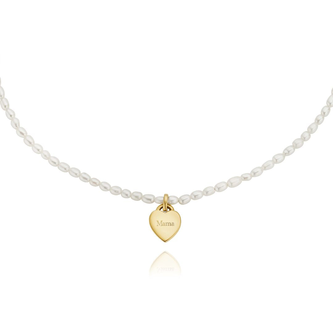 Gold Seed Pearl Engraved Heart Necklace