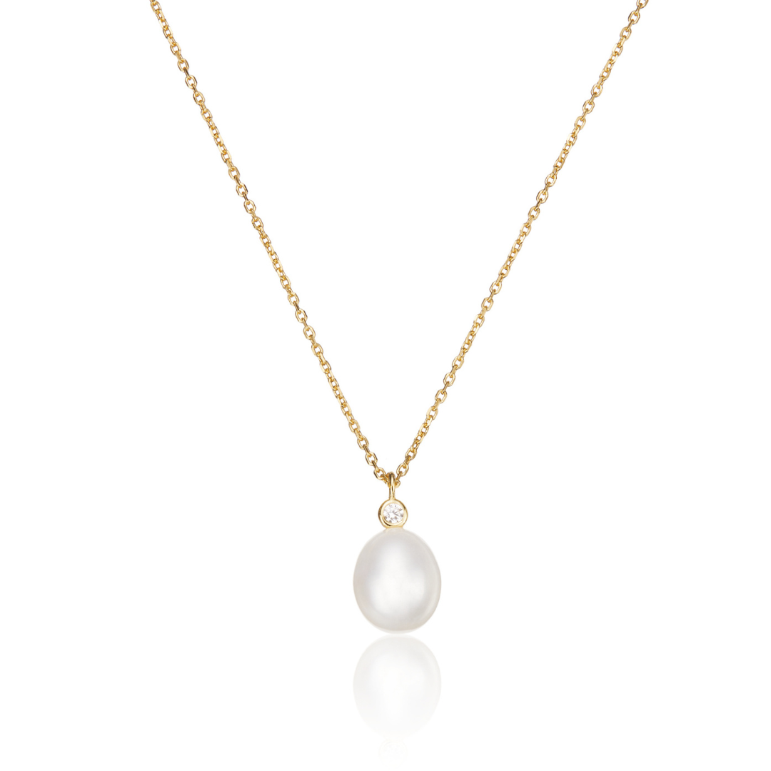 Gold Single Diamond Style Pearl Necklace
