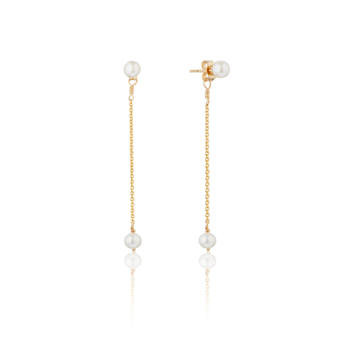 Gold Small Pearl Drop Stud Earrings