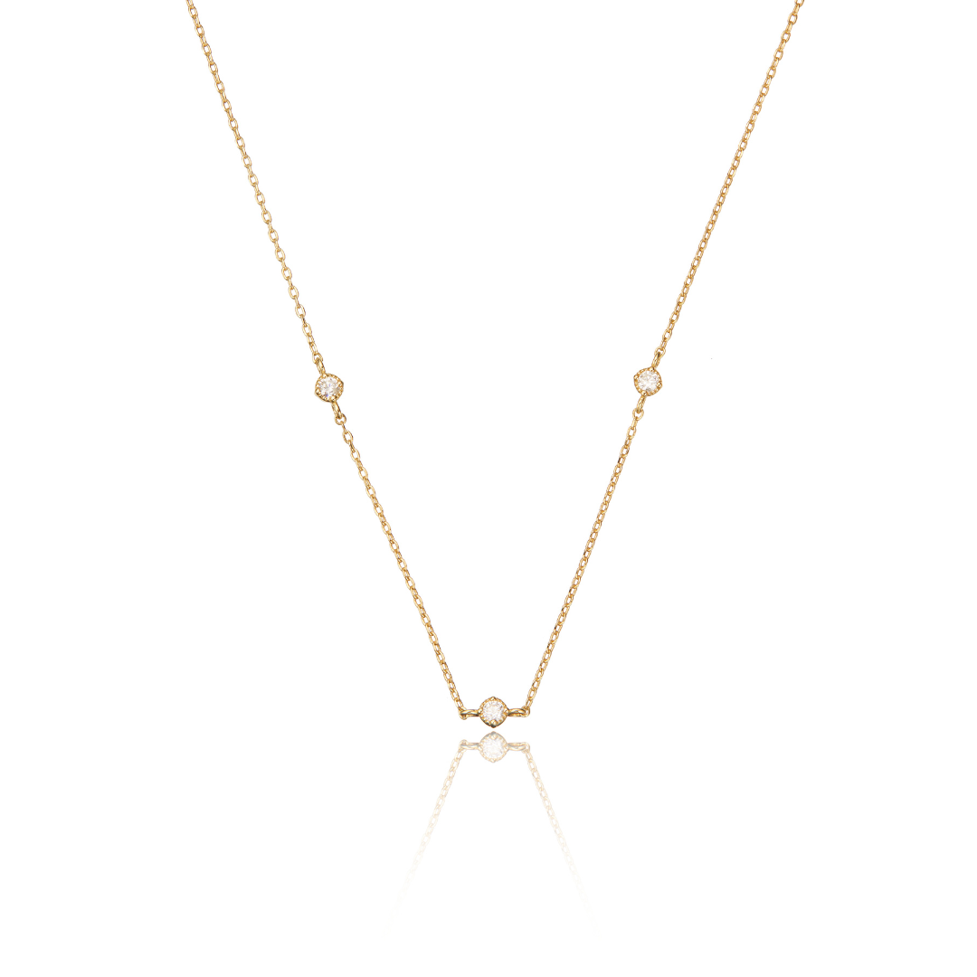 Gold Three Diamond Style Necklace