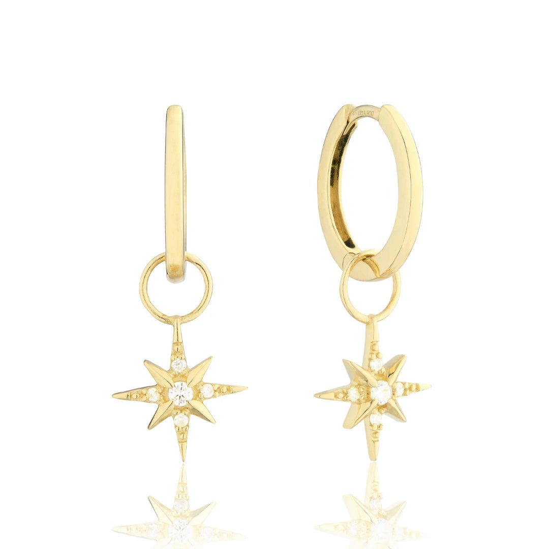 Gold Diamond Style North Star Hoop Earrings