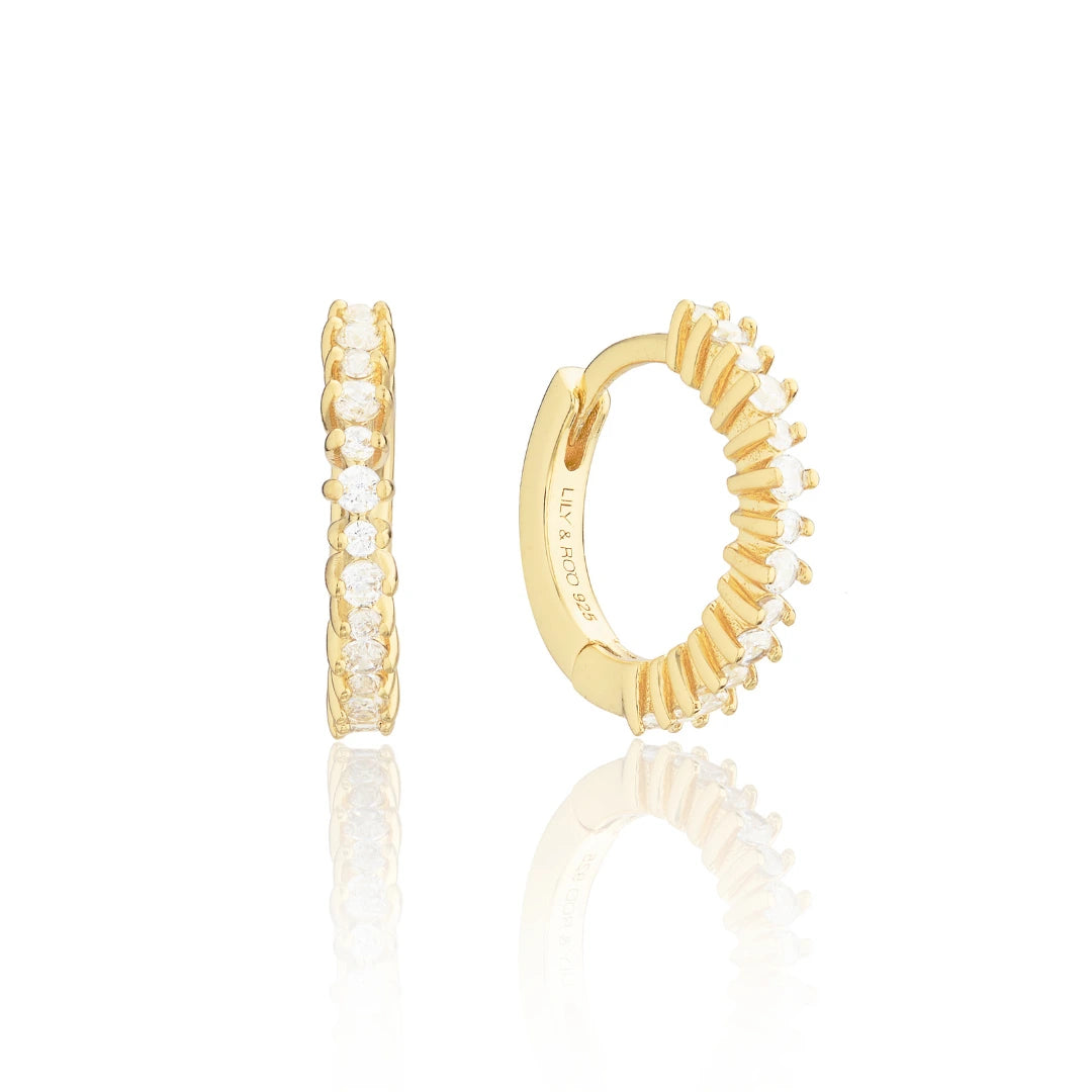 Gold Diamond Style Thin Huggie Hoop Earrings