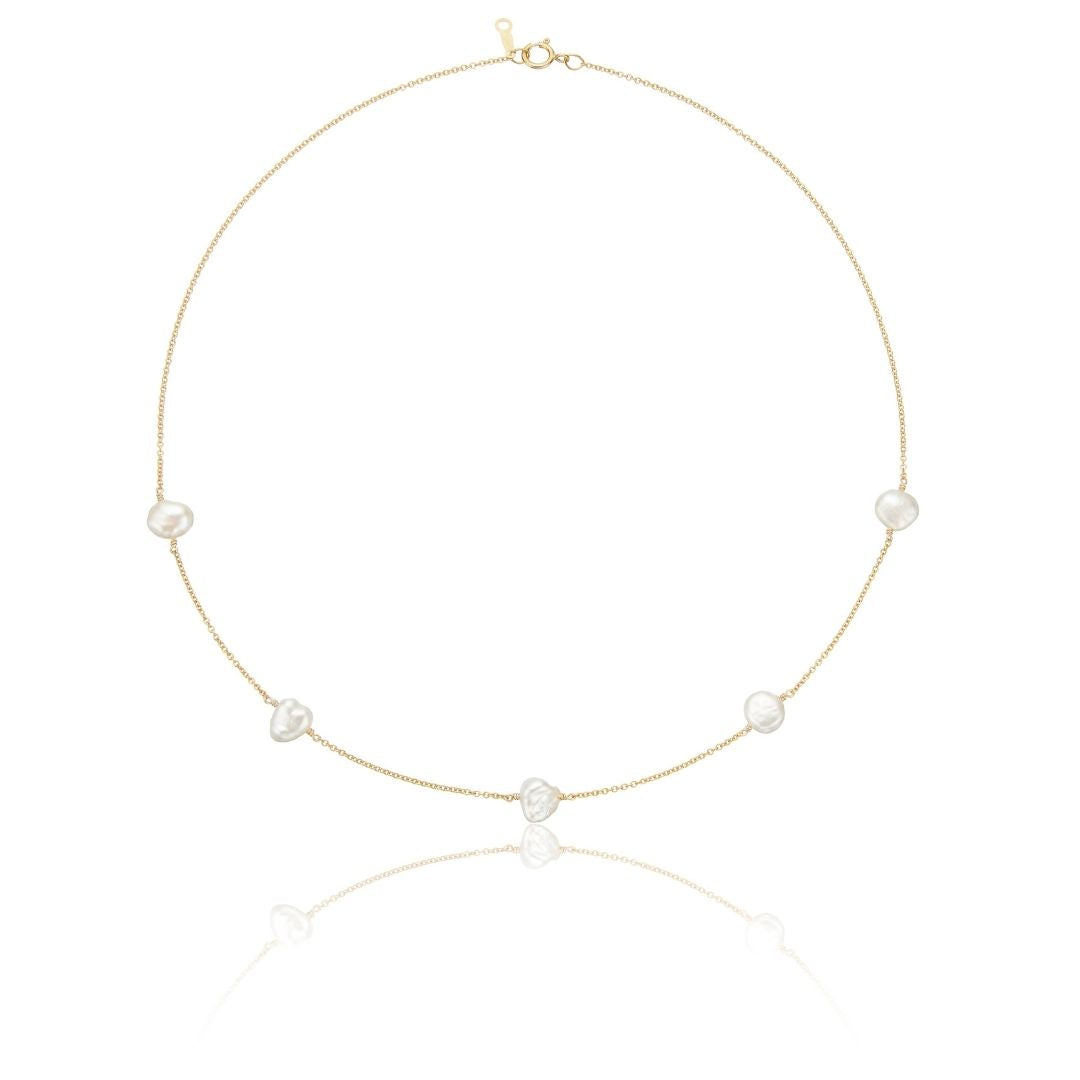 Gold Five Baroque Pearl Choker