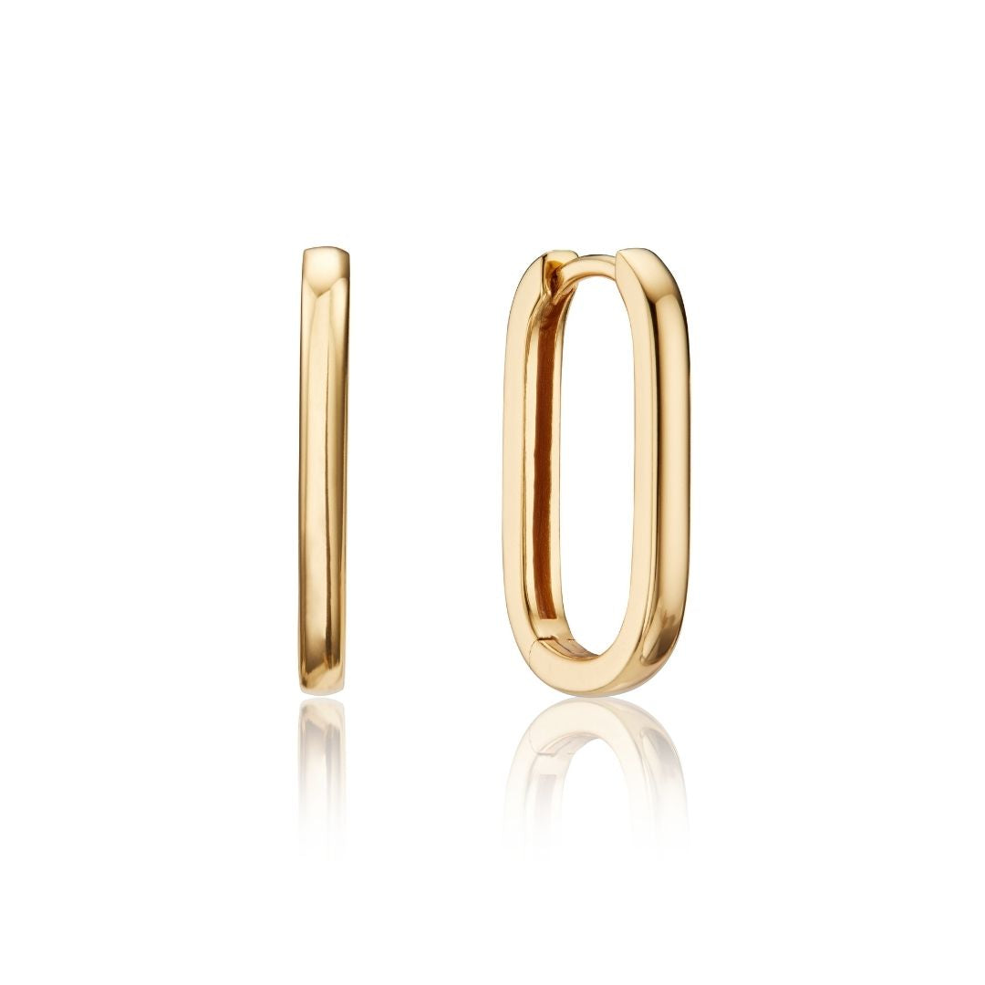 Gold Long Thin Plain Rectangle Hoop Earrings