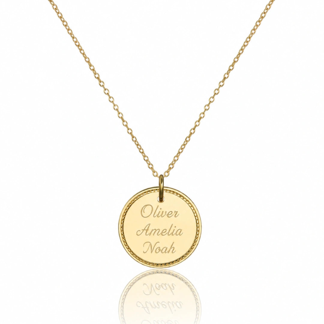 Gold Large Personalised Rope Disc Necklace