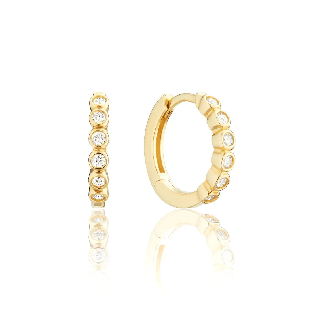 Gold Round Diamond Style Huggie Hoop Earrings