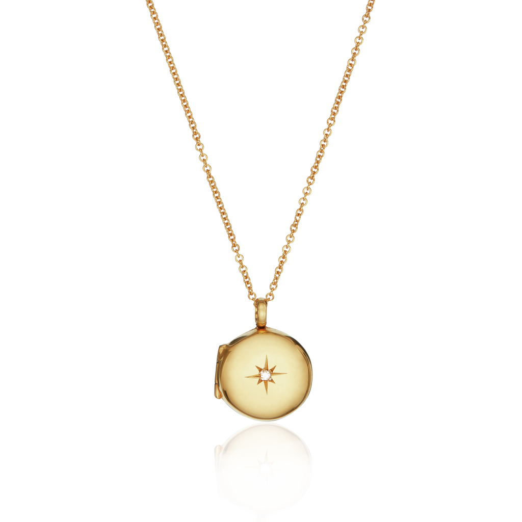 Gold Small Round Diamond Locket Necklace
