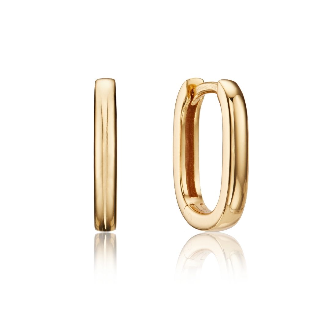 Gold Thin Plain Rectangle Hoop Earrings