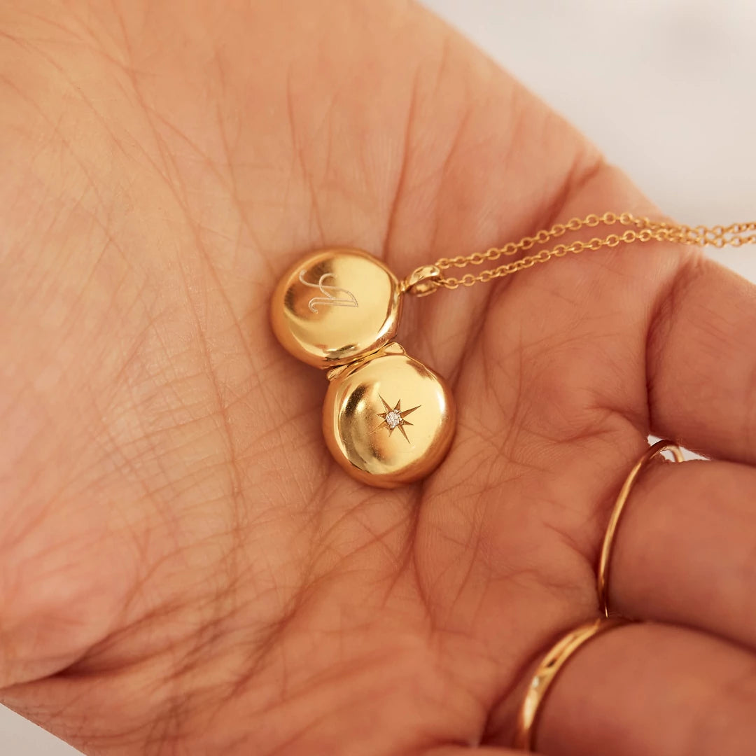 Gold Small Round Diamond Locket Necklace