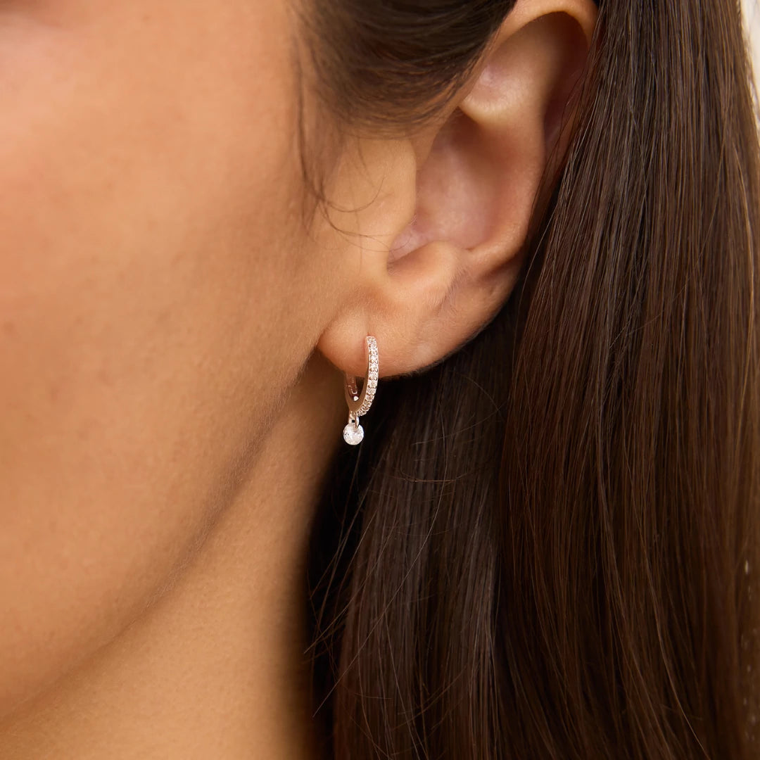 Silver Diamond Style Drop Hoop Earrings