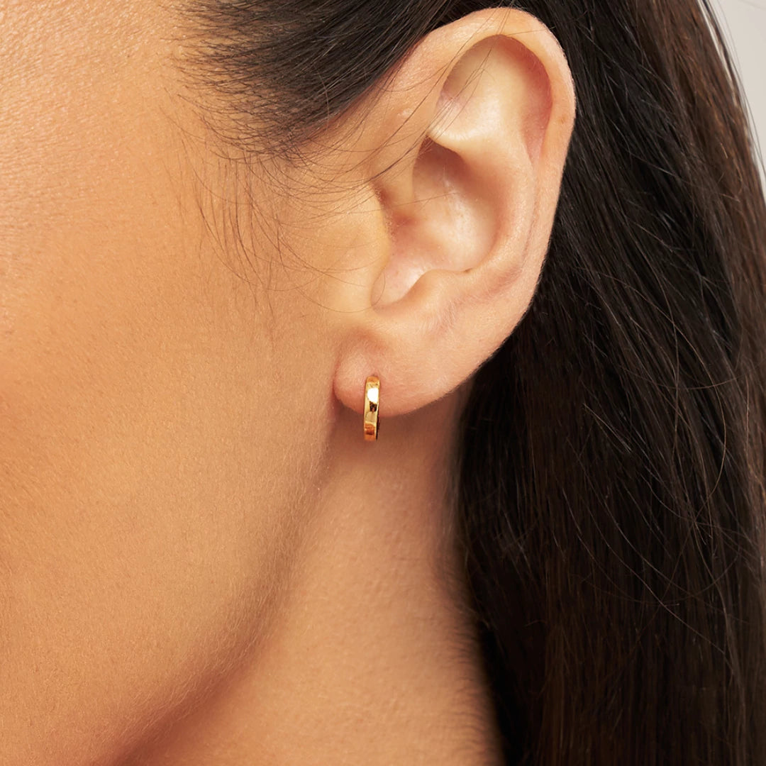 Gold Plain Huggie Pearl Drop Hoop Earrings