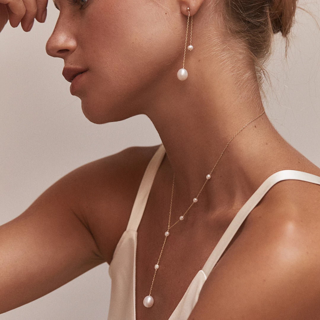 Gold Seed Pearl Lariat Necklace