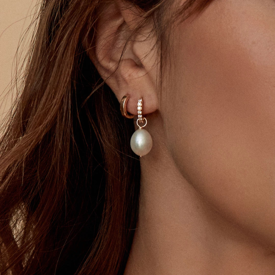 Gold Huggie Pearl Drop Earrings