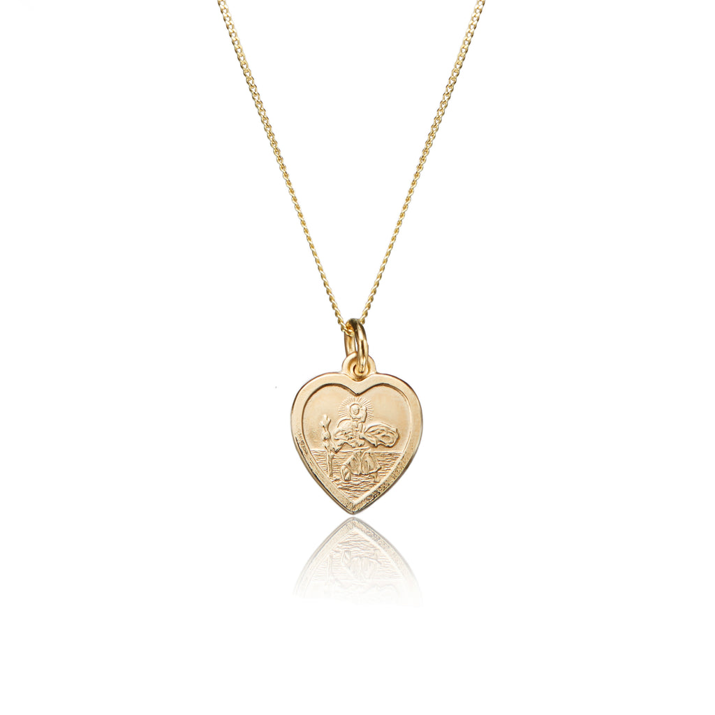 Solid Small Heart St Christopher Necklace