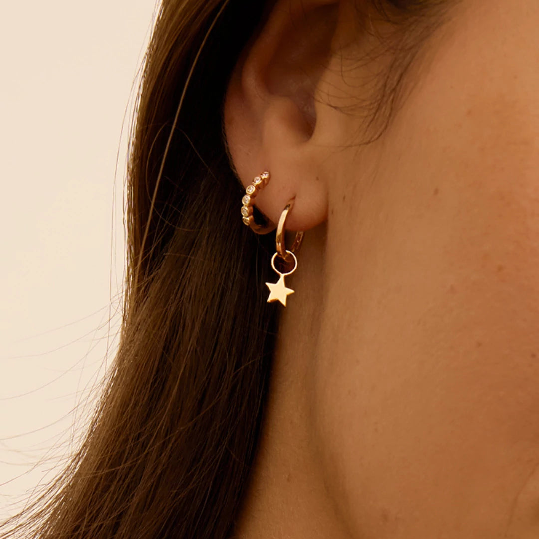 Gold Round Diamond Style Huggie Hoop Earrings