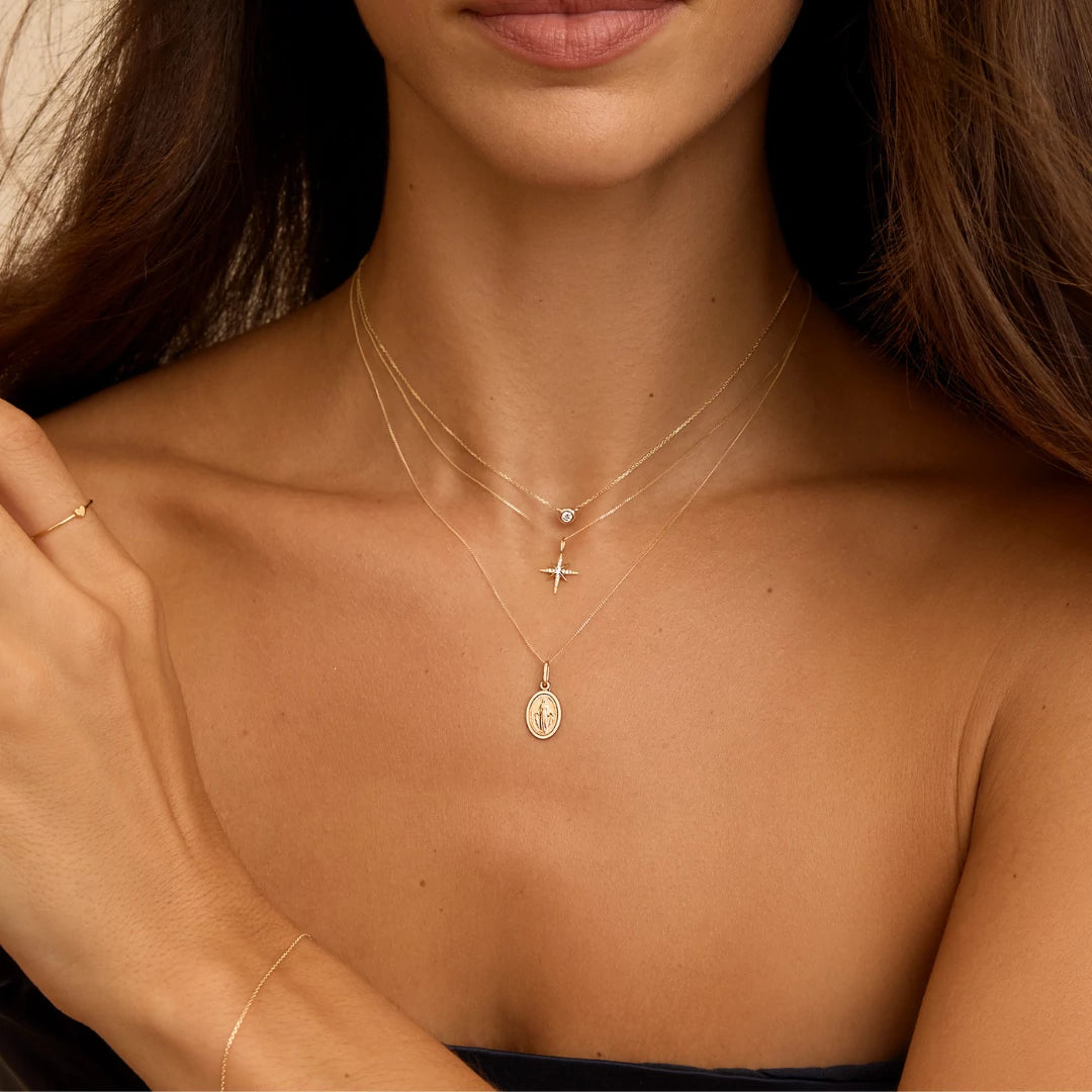 Solid Gold Small Virgin Mary Necklace