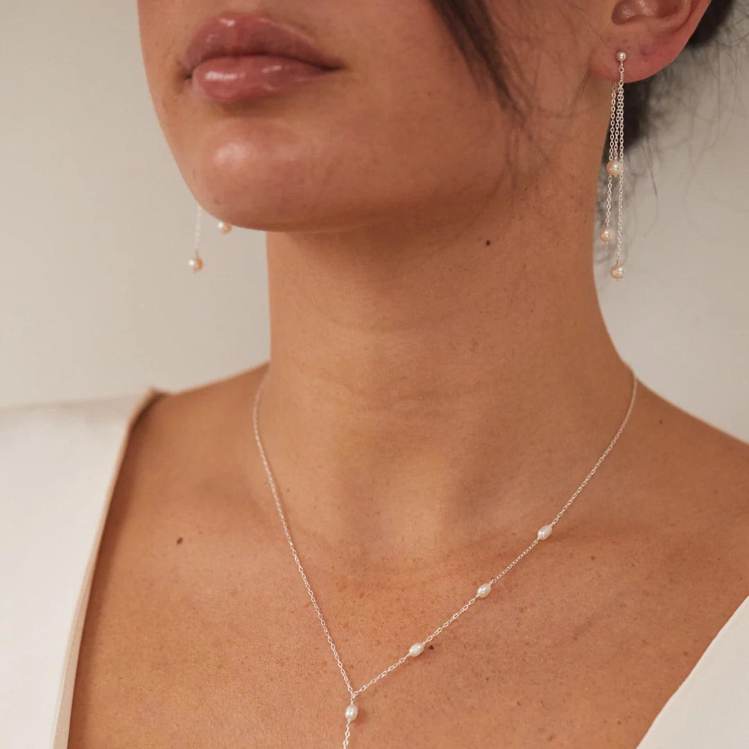 Silver Layered Pearl Drop Earrings