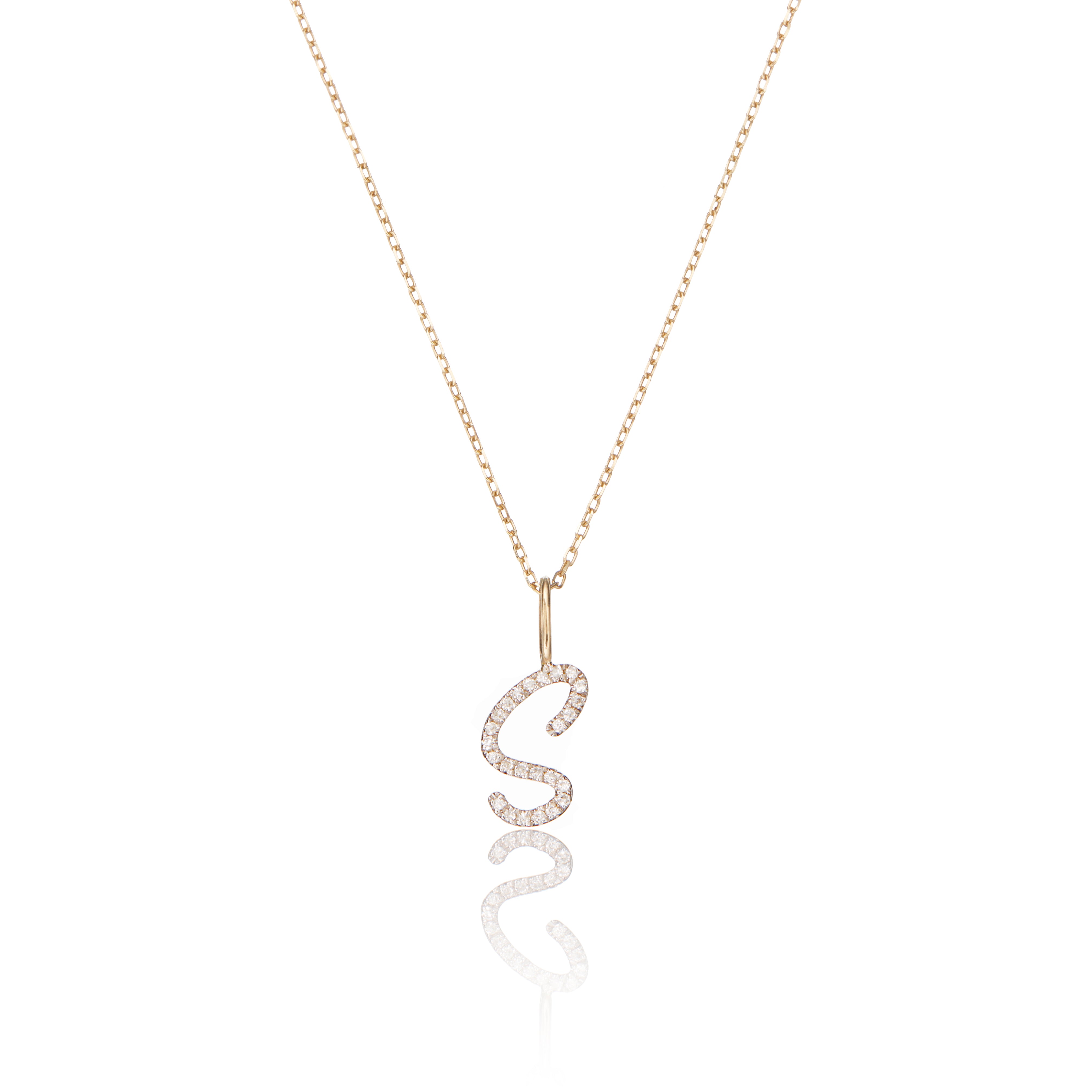 Gold Diamond Style Curve Initial Letter Necklace