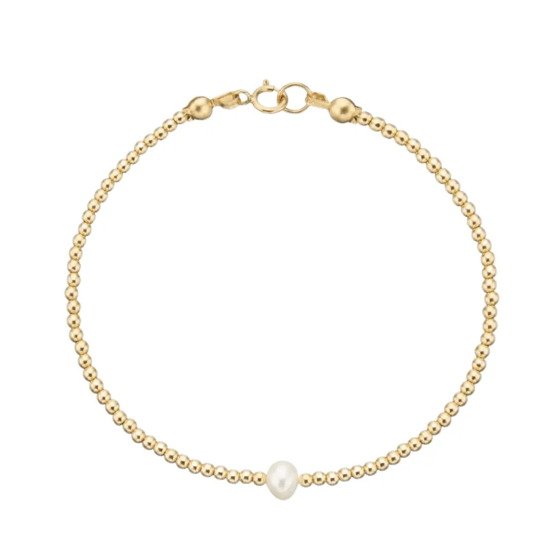 Gold Beaded Single Pearl Bracelet