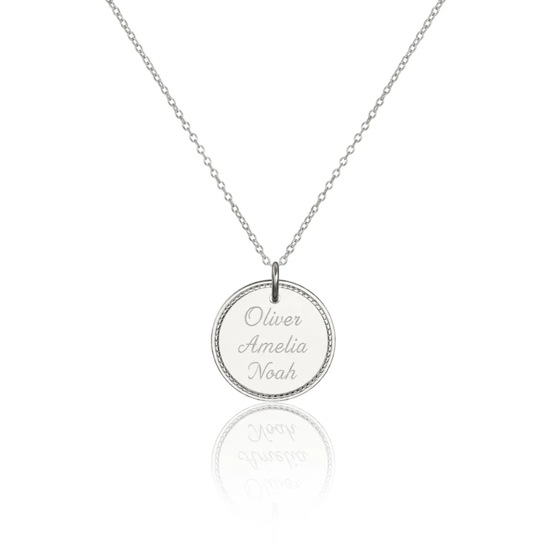 Silver Large Personalised Rope Disc Necklace