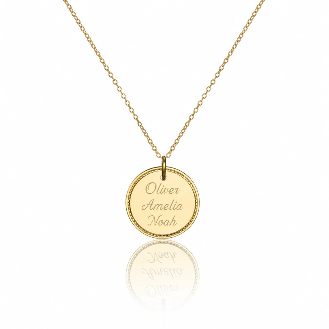 Gold Large Personalised Rope Disc Necklace