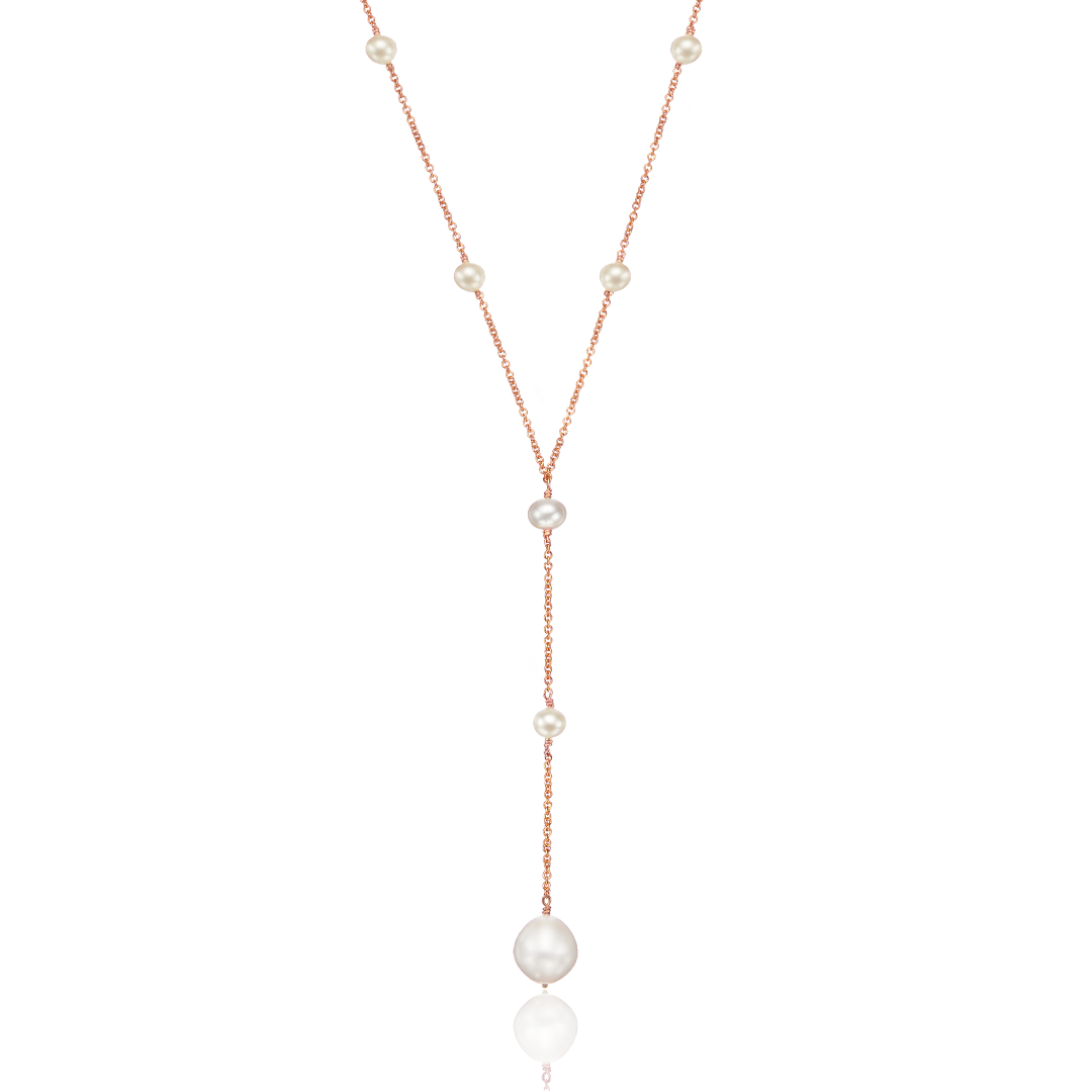 Rose Gold Multi Pearl Lariat Necklace